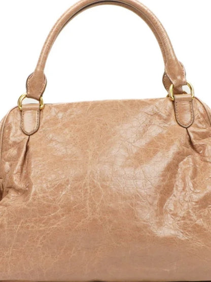 Miu Miu Taupe-Beige Leather Satchel with Gold Hardware