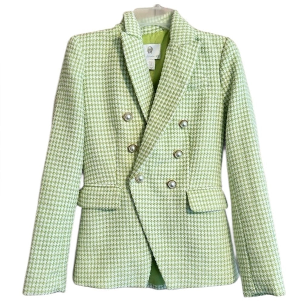 House of Harlow 1960 Lime Houndstooth Blazer, Office Chic Sophisticated - Size M