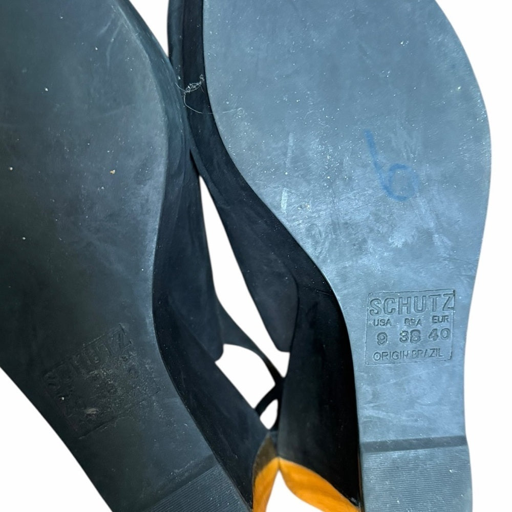 Schultz Elegant Black Slingback Wedges - Size 9