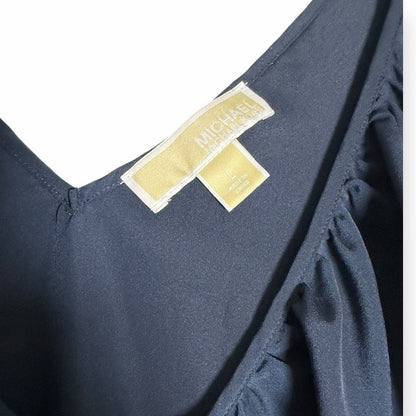 Michael Kors Navy Ruffle V-Neck Blouse - Size Large
