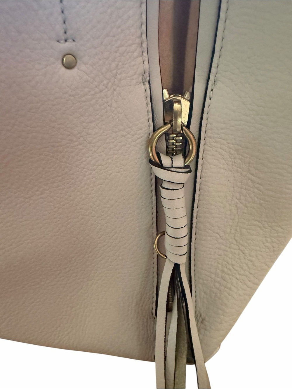 Chloe Cream Leather Fringe Tote with Gold Hardware