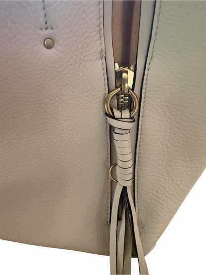 Chloe Cream Leather Fringe Tote with Gold Hardware