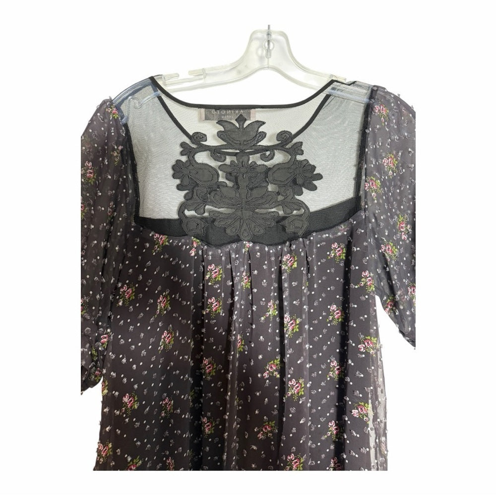 Elegant Black Floral Mini Dress - Size M