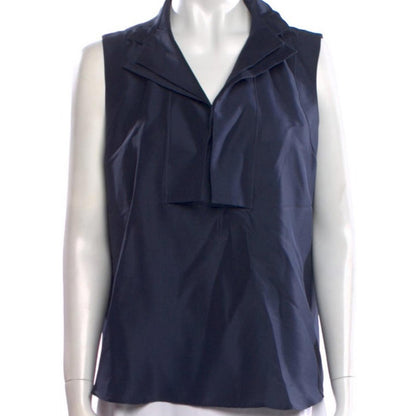Oscar de la Renta Silk Midnight Blue Blouse - Size 14