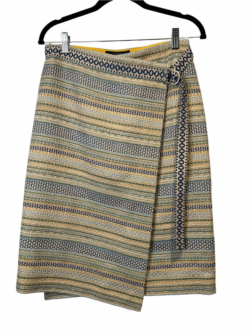 Weekend Max Mara Striped Wrap Midi Skirt in Blue and Cream