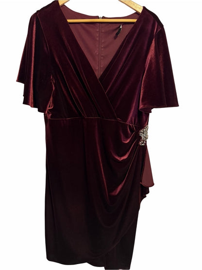SLNY Burgundy Velvet Wrap Midi Dress
