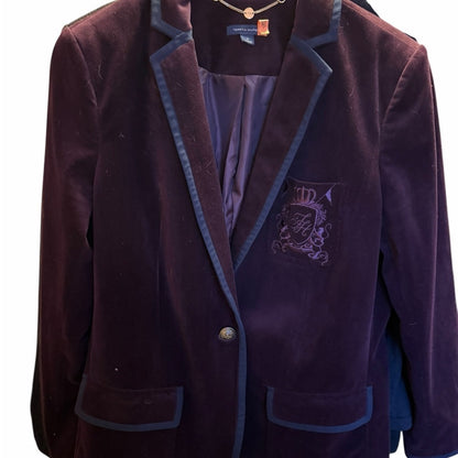 Tommy Hilfiger Burgundy Blazer with Blue Accents - Office Chic - Velvet Size 18