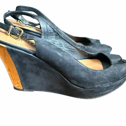 Schultz Elegant Black Slingback Wedges - Size 9