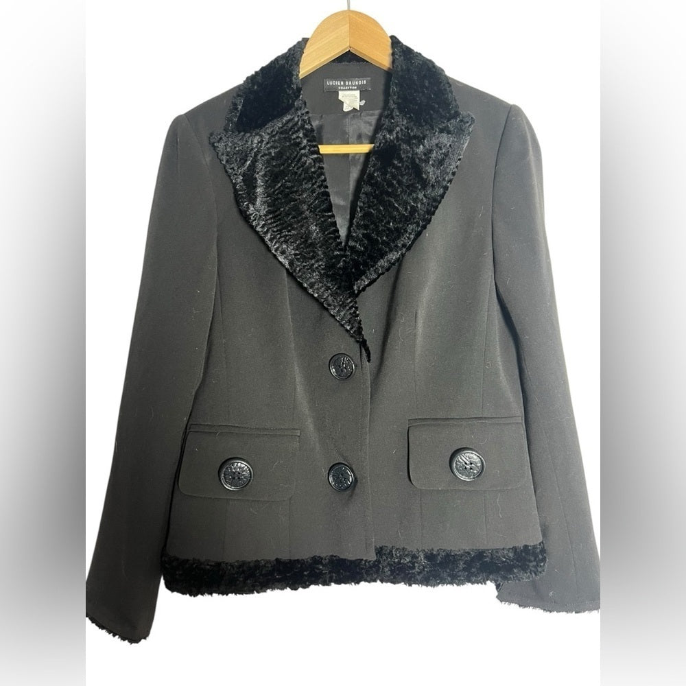 Lucien Dunois Designer Black Blazer/ Faux Fur - Elevated Office Chic - Size 10