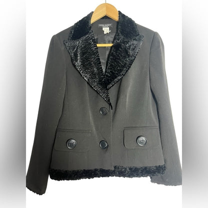 Lucien Dunois Designer Black Blazer/ Faux Fur - Elevated Office Chic - Size 10