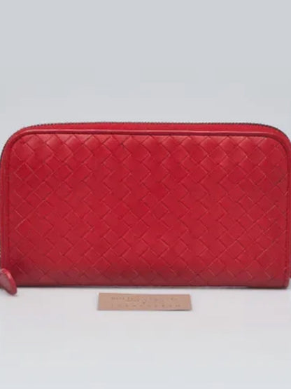 Bottega Veneta Red Leather Zip Wallet