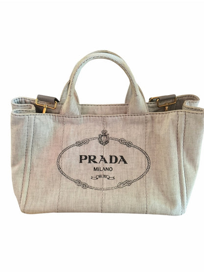 Prada Beige Canvas Tote with Signature Milano Logo - Large