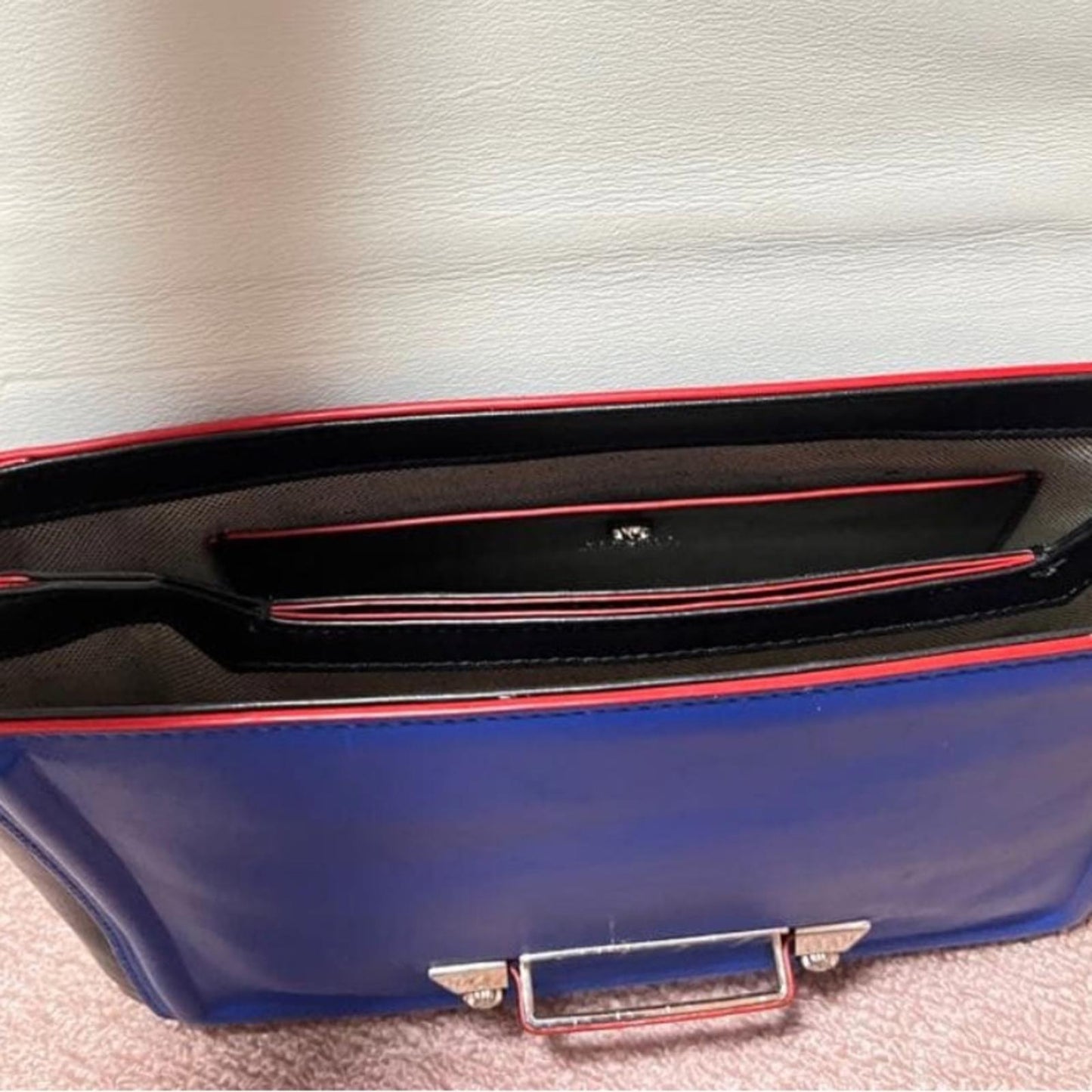 Versace Blue and White Satchel with Silver Accents