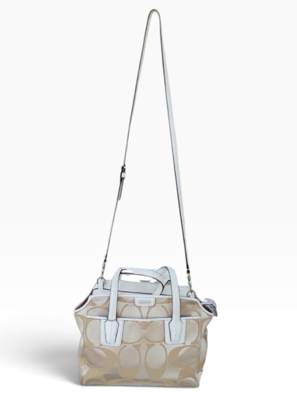 Coach Vintage Y2K Kelly A Beige Signature Canvas Satchel with White Trim