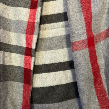 Striped Gray and Red Fringe Shawl