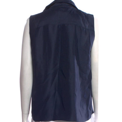 Oscar de la Renta Silk Midnight Blue Blouse - Size 14