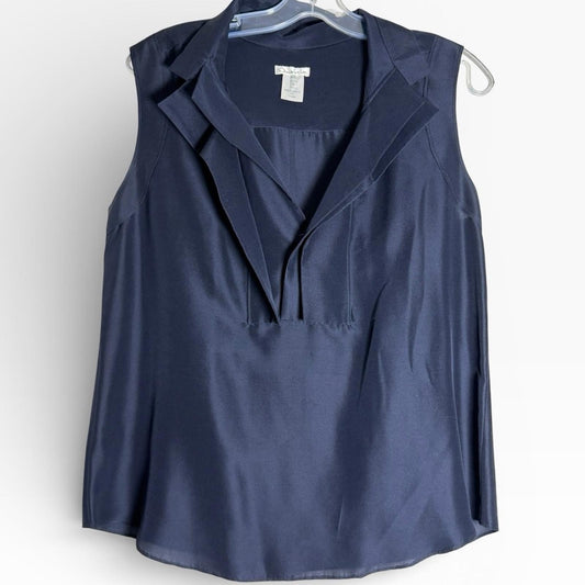 Oscar de la Renta Silk Midnight Blue Blouse - Size 14