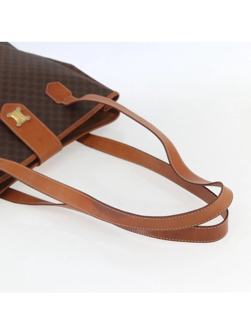 Celine Brown Monogram Madam Tote with Tan Leather Trim and Gold Accent