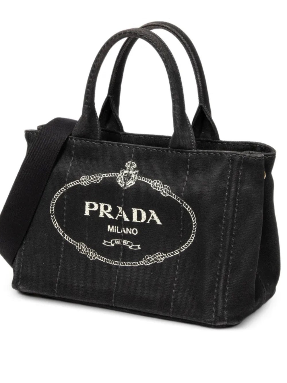Prada Black Canapa Logo-Print Tote with Detachable Strap
