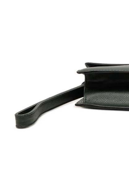 Louis Vuitton Green Leather Wristlet Clutch with Gold Lock