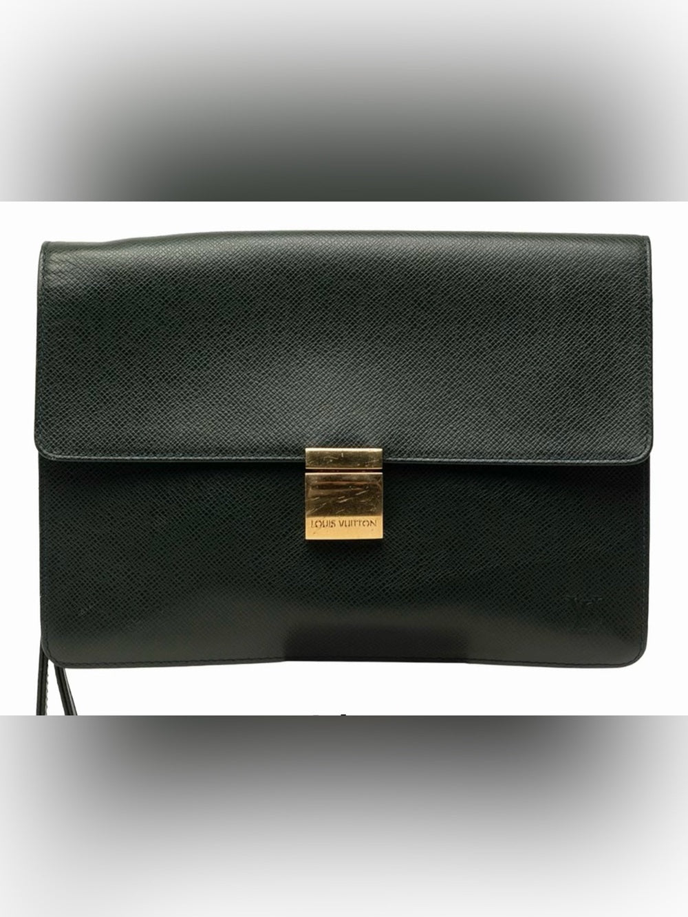 Louis Vuitton Green Leather Wristlet Clutch with Gold Lock