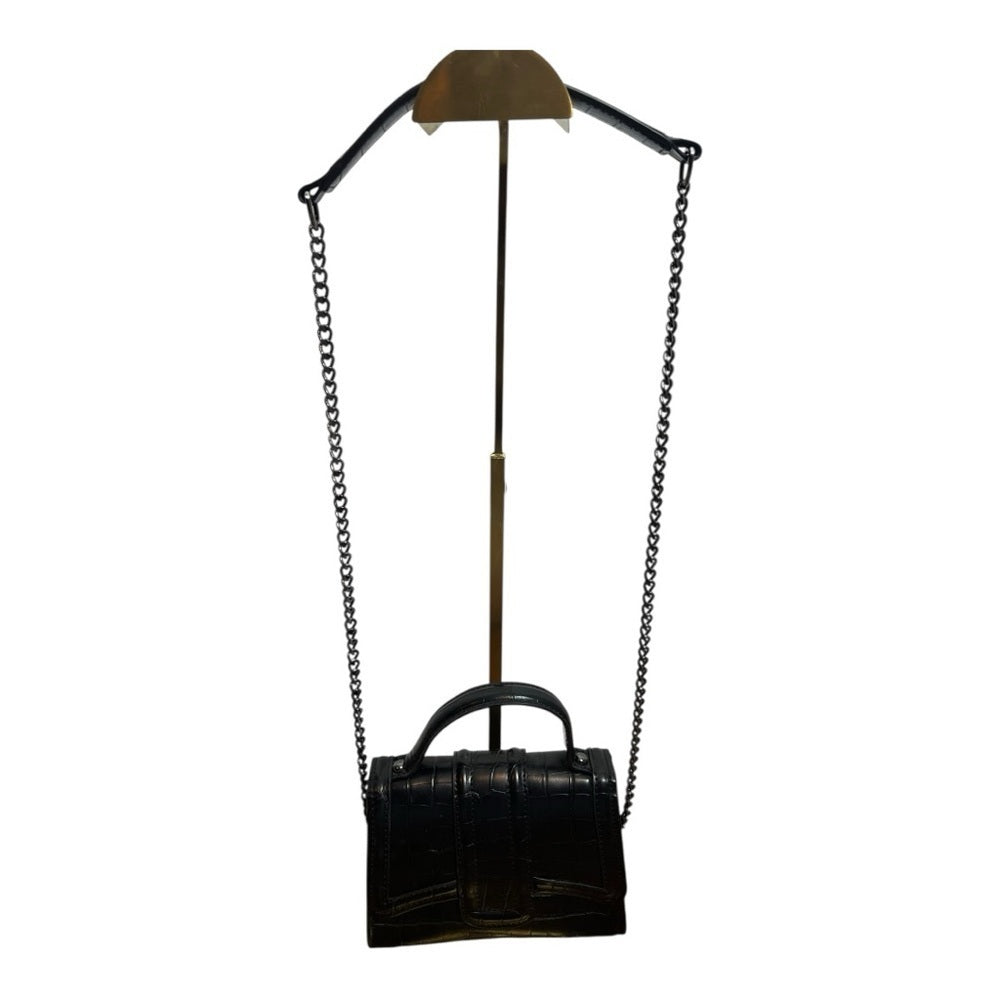 Zara Black Croc-Texture Crossbody Bag - Mini