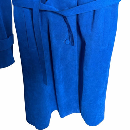 George Strath Blue Suede Jacket - Elevated Trench Coat - Chic, Vibrant - Size L