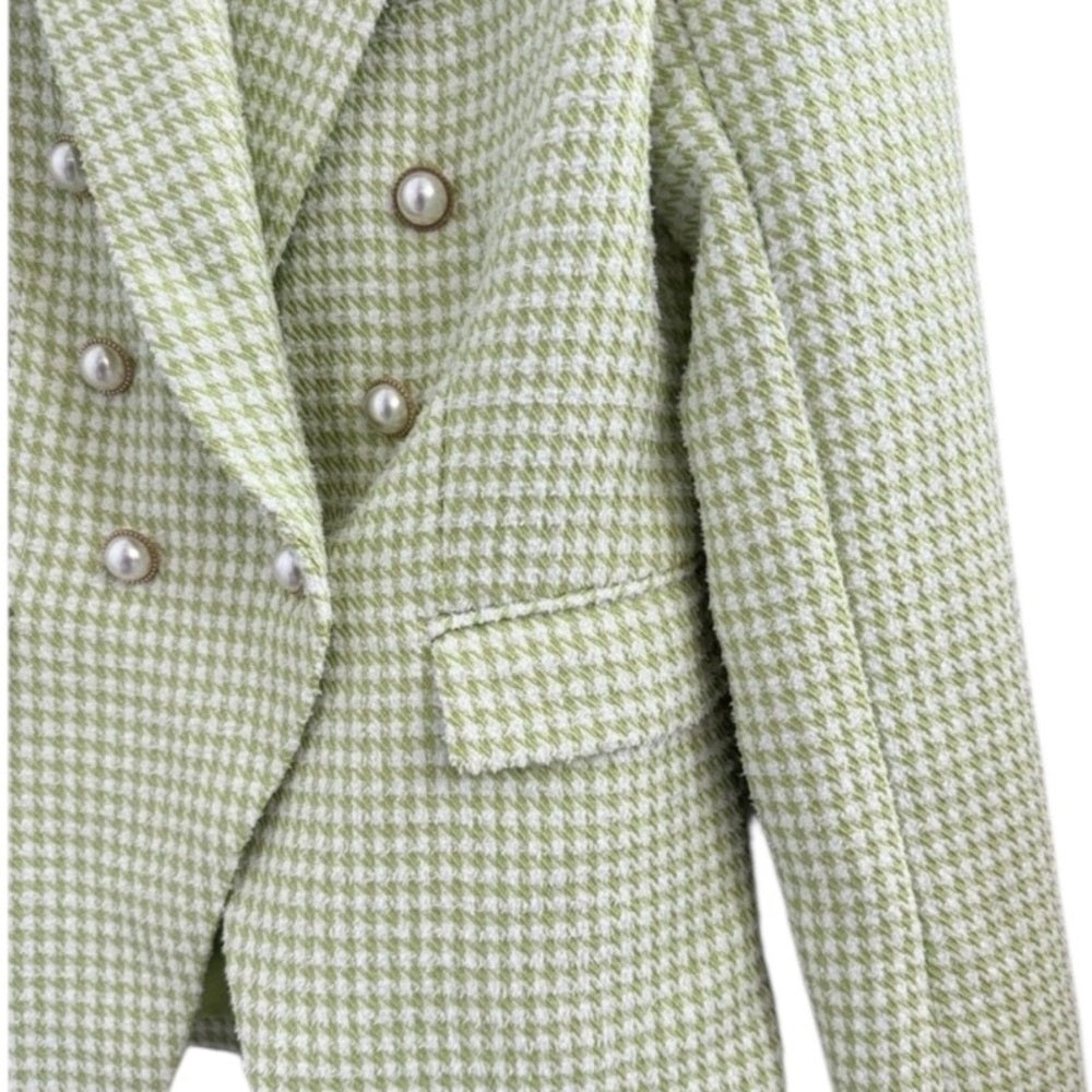 House of Harlow 1960 Lime Houndstooth Blazer, Office Chic Sophisticated - Size M
