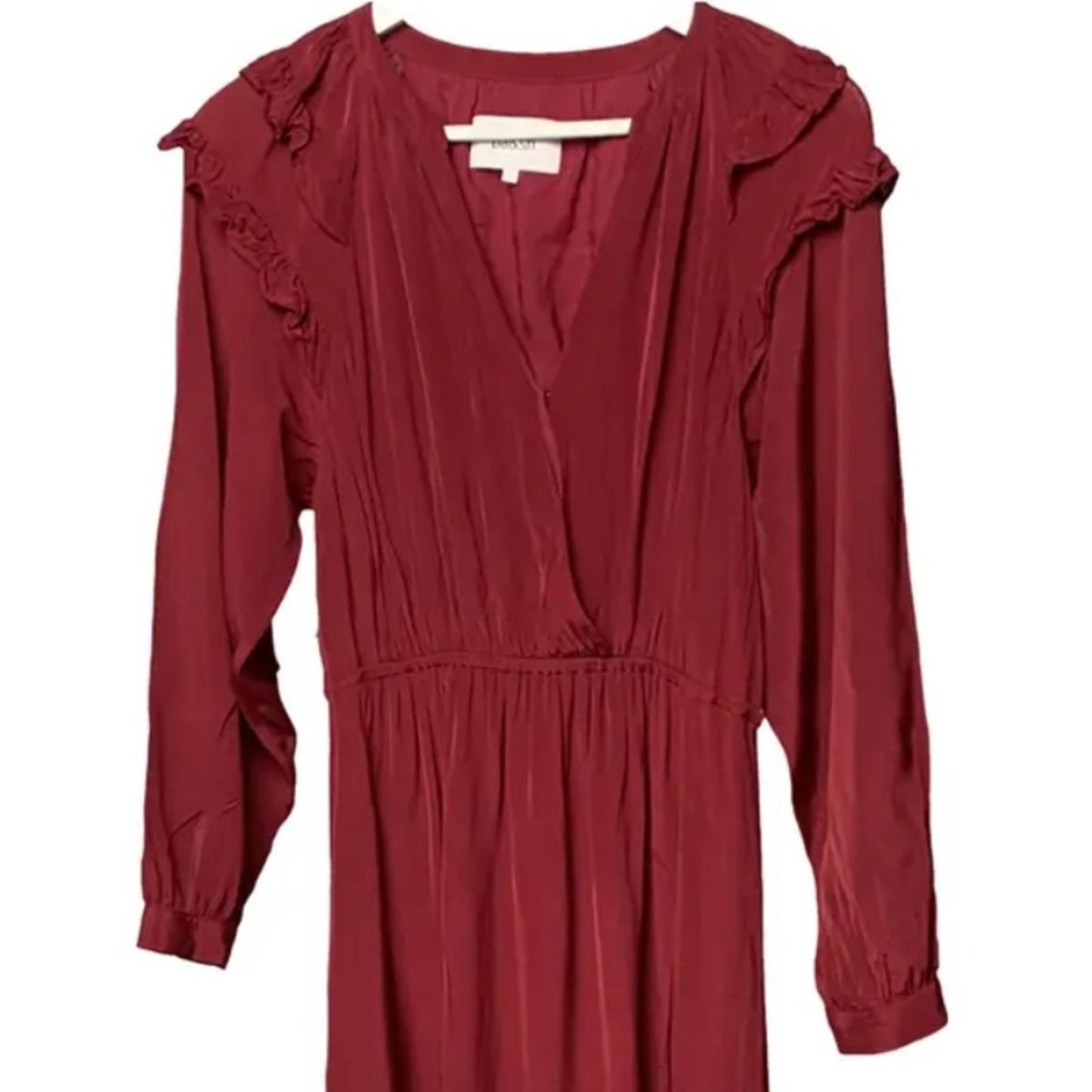 Ba&sh Burgundy Ruffle Long Sleeve Dress