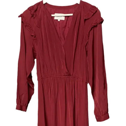 Ba&sh Burgundy Ruffle Long Sleeve Dress