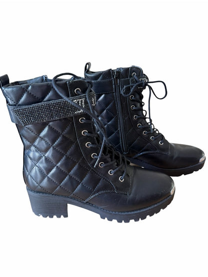 Juicy Couture Black Quilted Lace-Up Ankle Boots with Rhinestone Strap