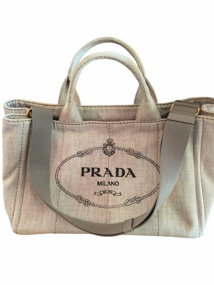 Prada Beige Canvas Tote with Signature Milano Logo - Large