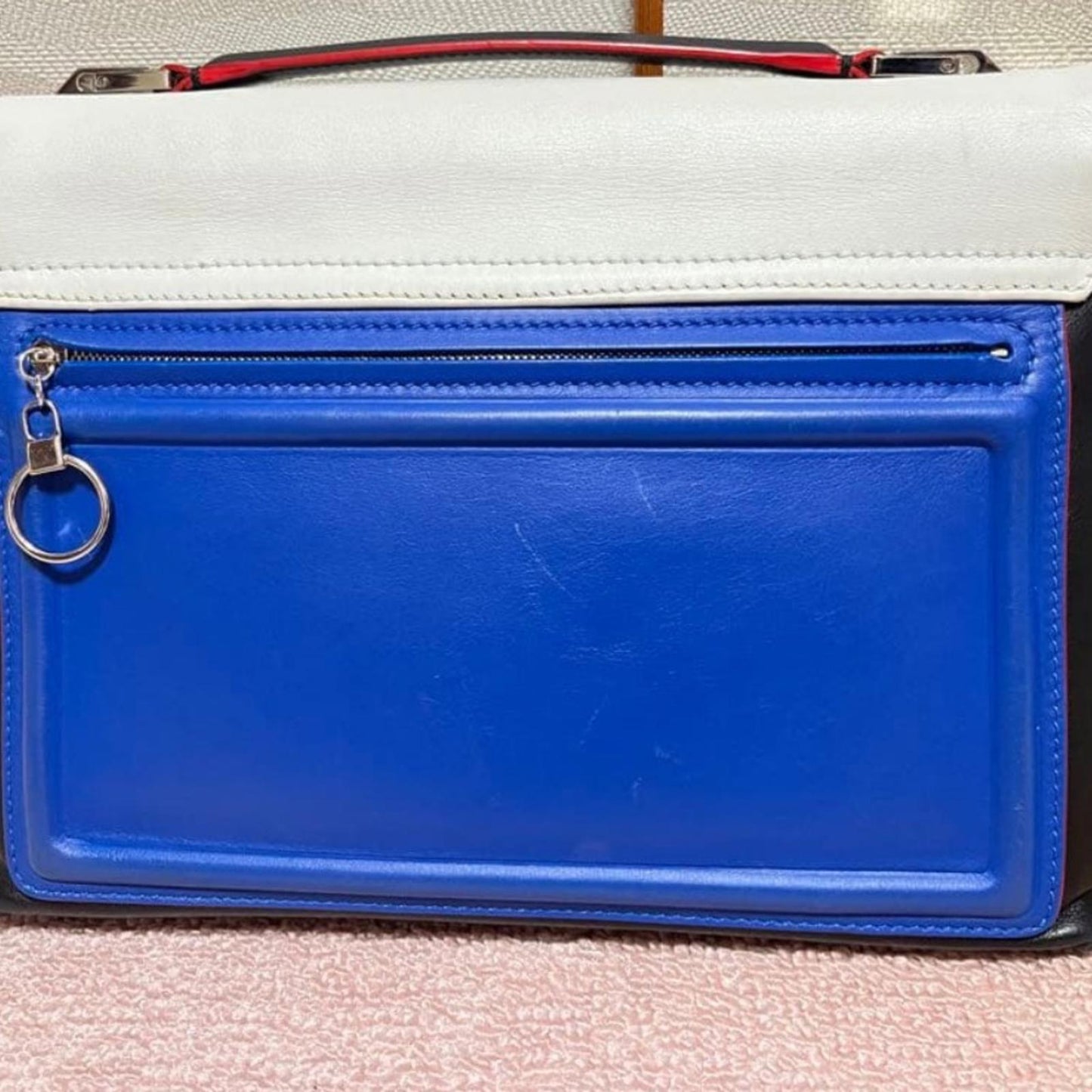 Versace Blue and White Satchel with Silver Accents
