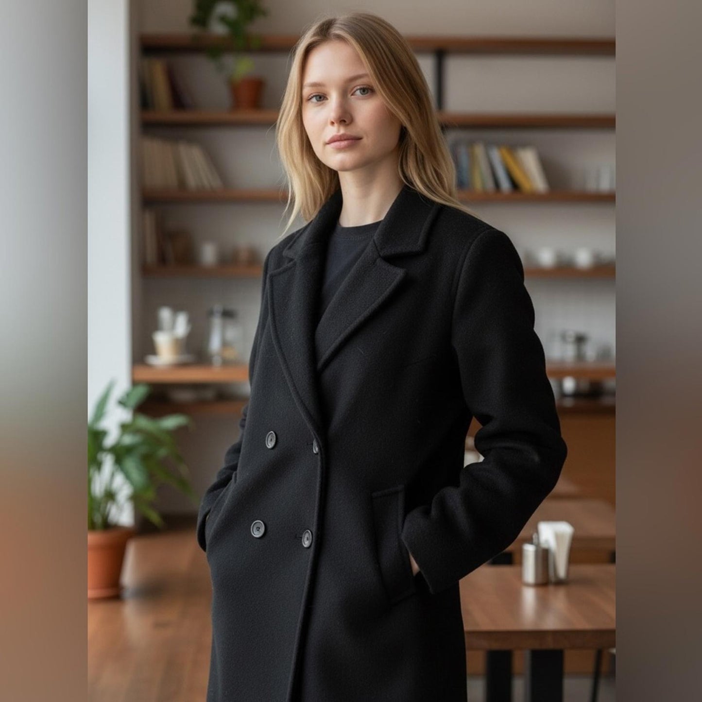 MaxMara Elegant Black Wool Coat
