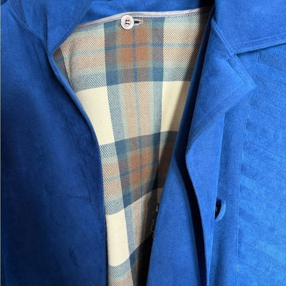 George Strath Blue Suede Jacket - Elevated Trench Coat - Chic, Vibrant - Size L