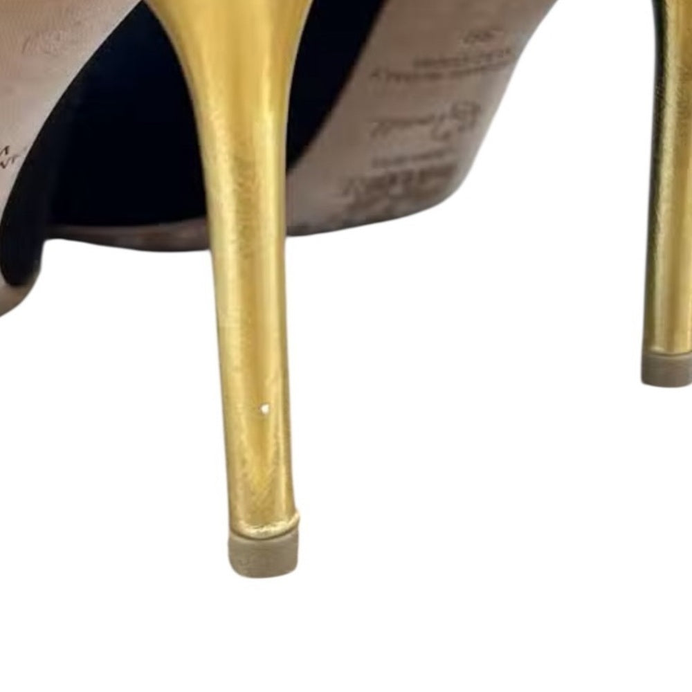 Malone Souliers Black and Gold Slingback Heels