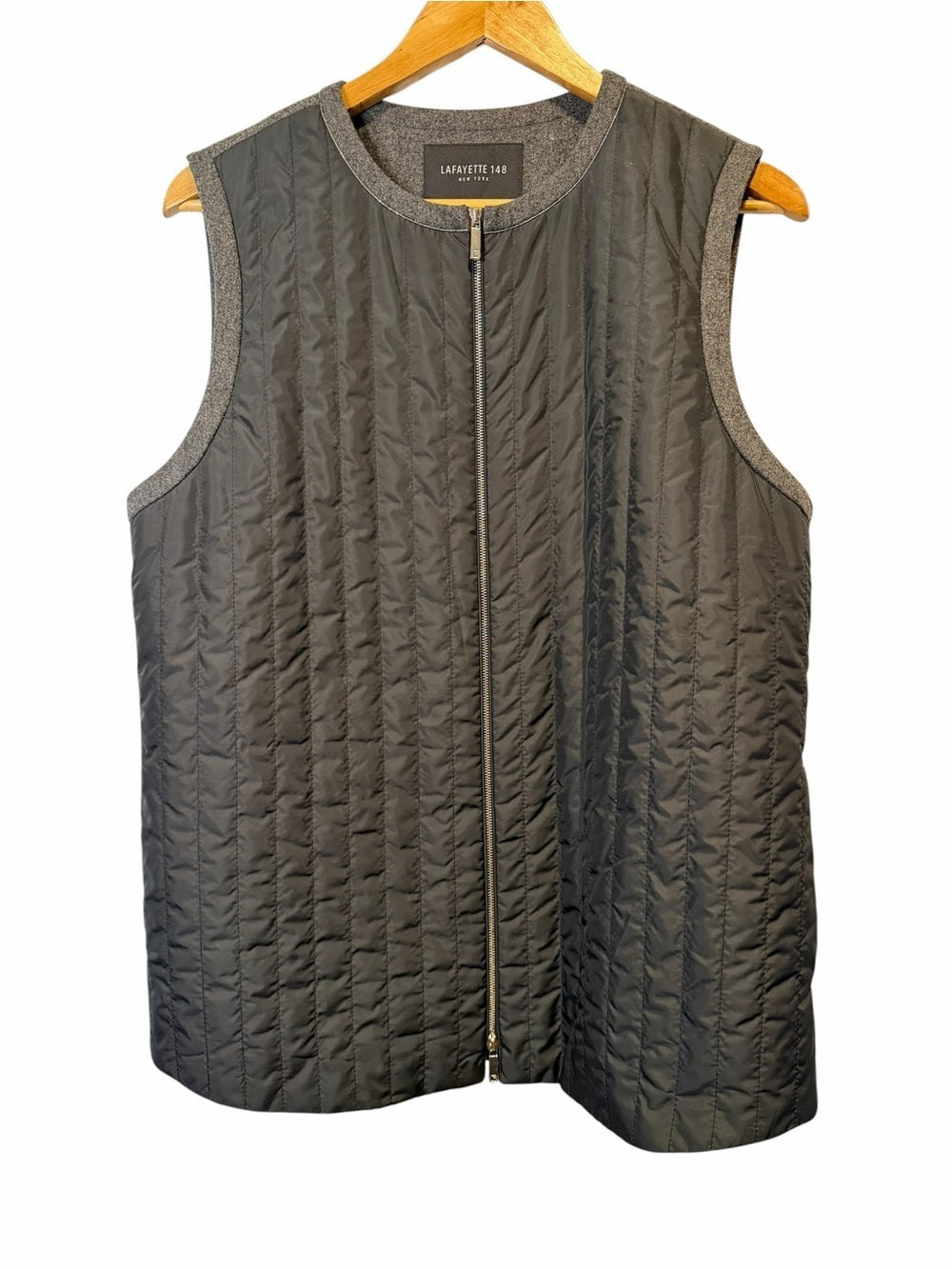 Lafayette 148 New York Quilted Zip-Front Vest in Charcoal Gray