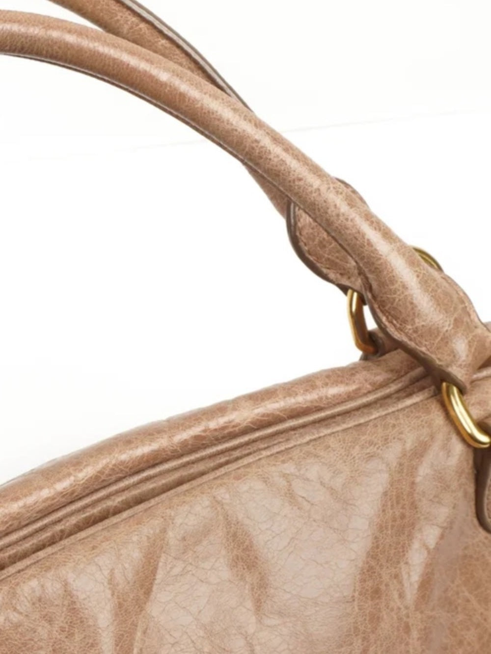 Miu Miu Taupe-Beige Leather Satchel with Gold Hardware
