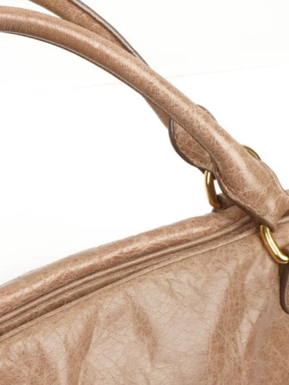 Miu Miu Taupe-Beige Leather Satchel with Gold Hardware