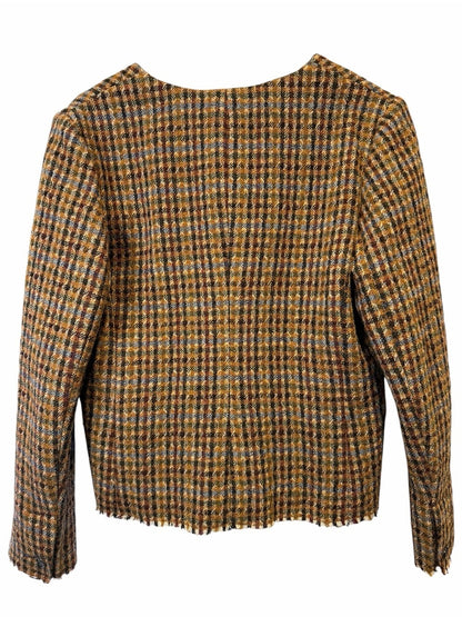 Isabel Marant Brown Checked Collarless Tweed Blazer - Size 44/ 12-14