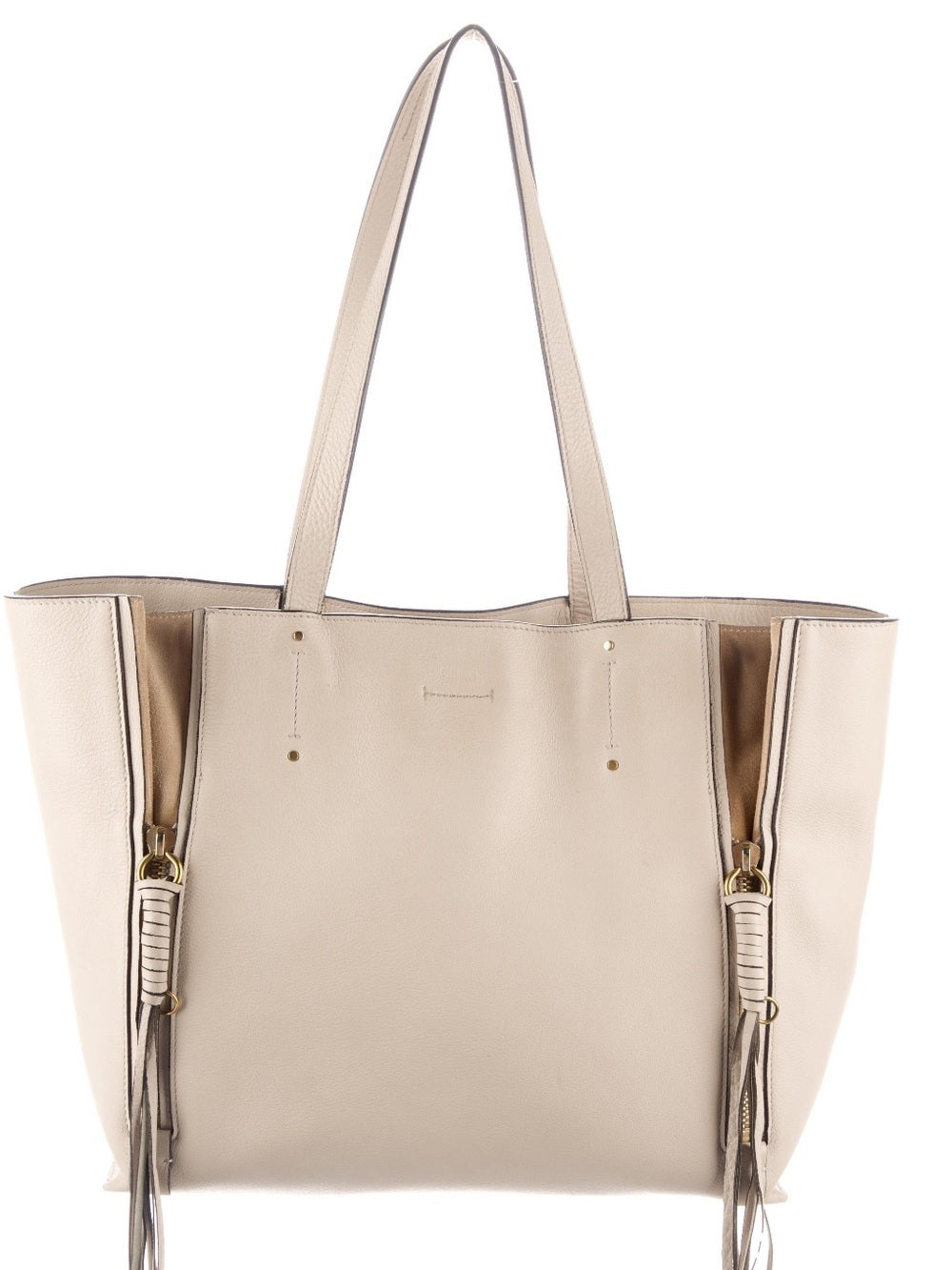 Chloe Cream Leather Fringe Tote with Gold Hardware