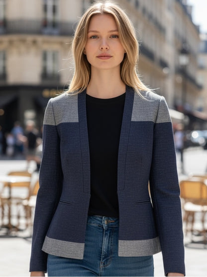 BCBG Two-Tone Navy and Gray Open-Front Knit Blazer - Workwear - Size XS