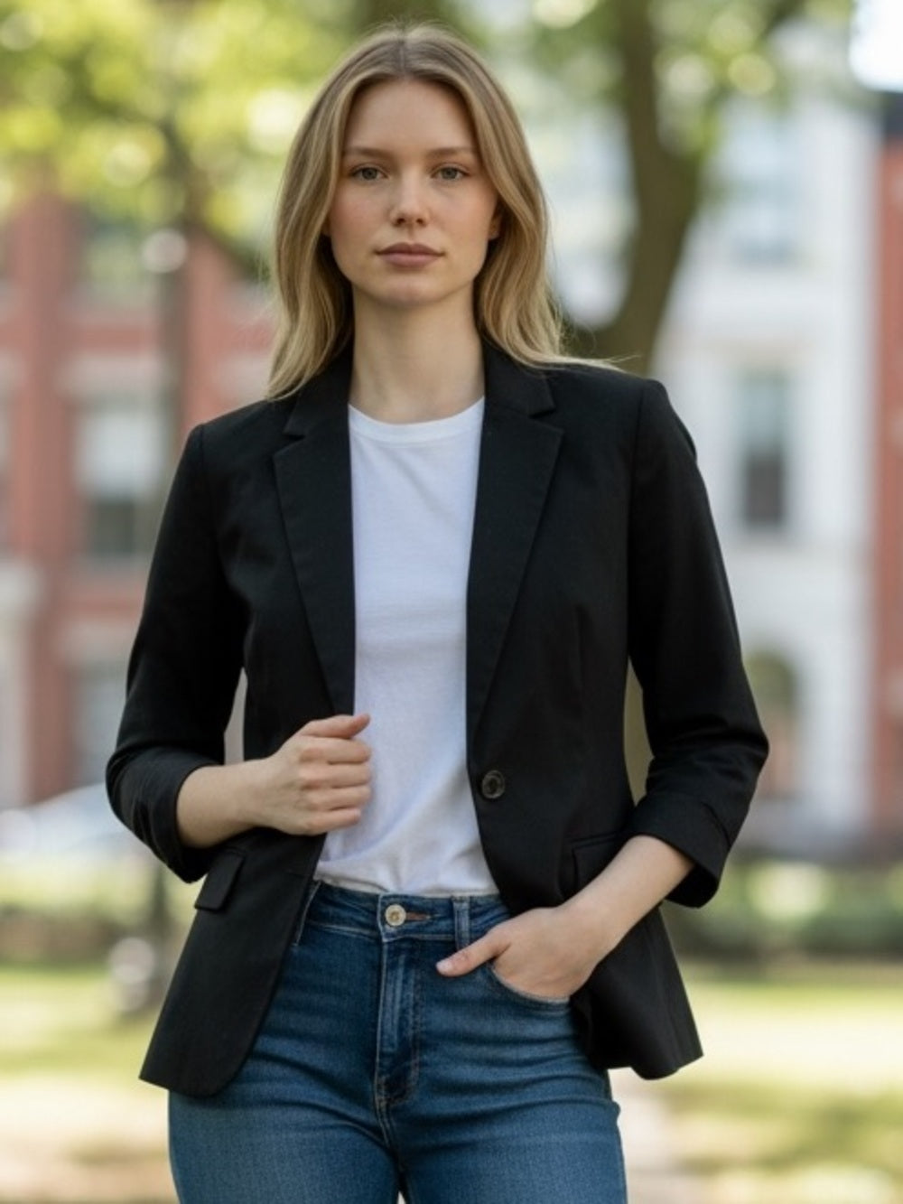 Femme - Tailored Black Single-Button Women's Blazer - Size 42 / 12-14