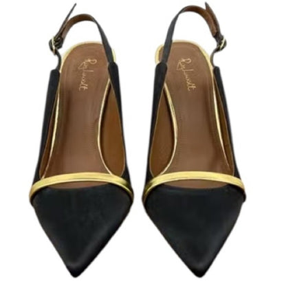 Malone Souliers Black and Gold Slingback Heels