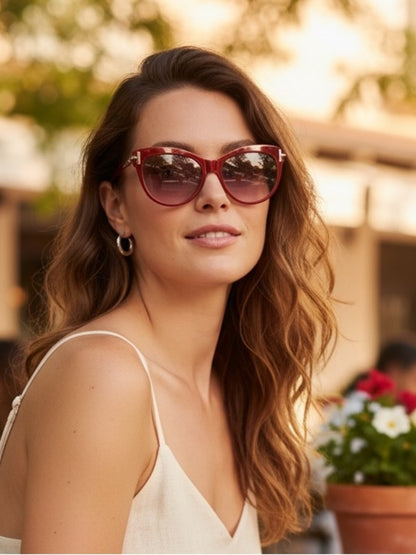 Tom Ford Red Cat-Eye Sunglasses with Pink Gradient Lenses and Case Included