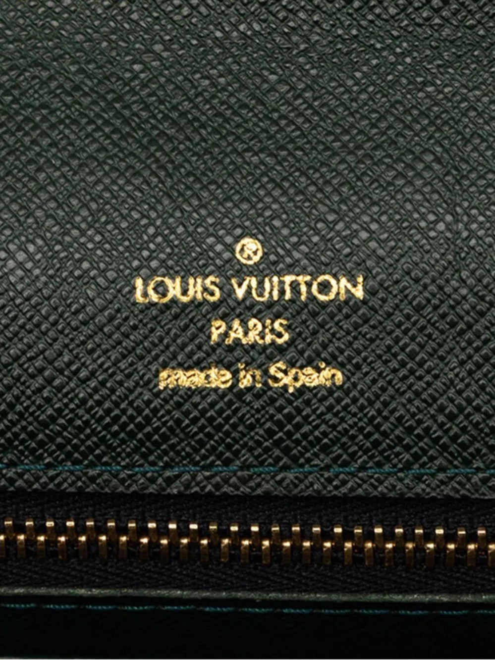 Louis Vuitton Green Leather Wristlet Clutch with Gold Lock