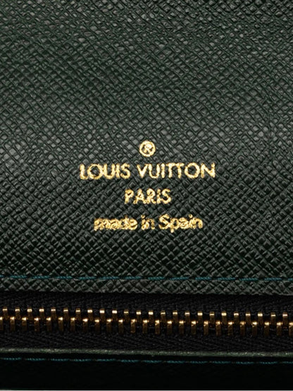 Louis Vuitton Green Leather Wristlet Clutch with Gold Lock