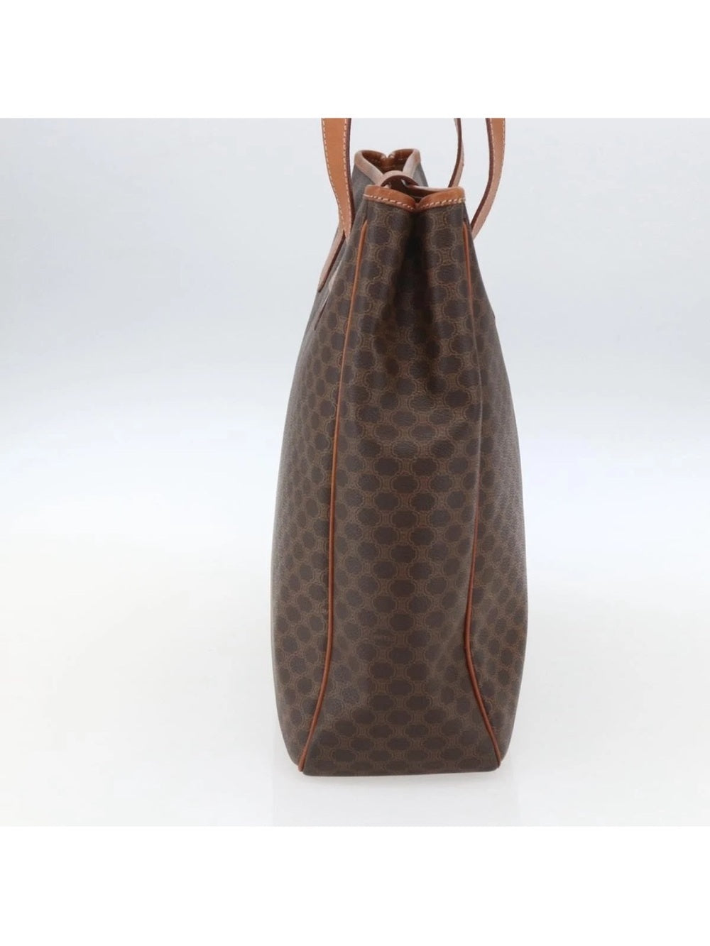Celine Brown Monogram Madam Tote with Tan Leather Trim and Gold Accent