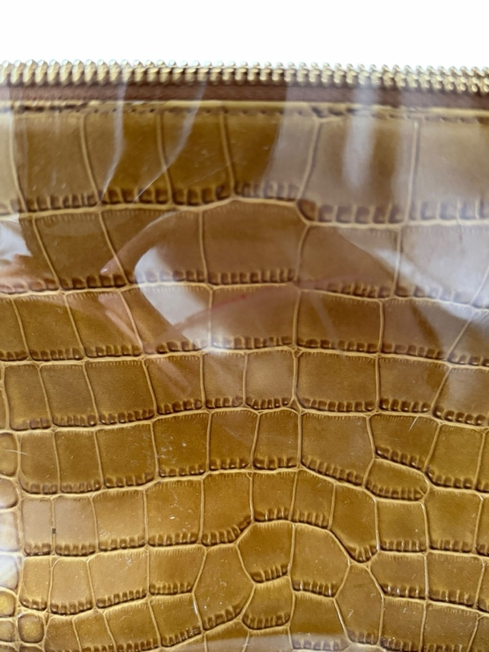 STAUD Clear PVC Tote with Tan Croc-Effect Pouch and Square Handles