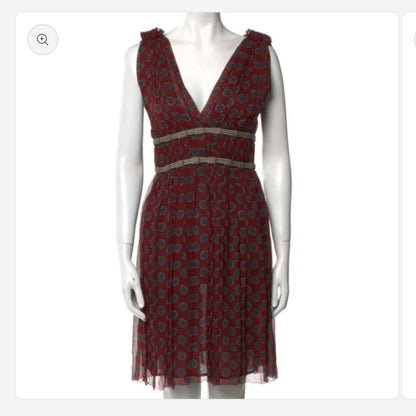 Isabel Marant Red and Gray Patterned Silk Midi Dress